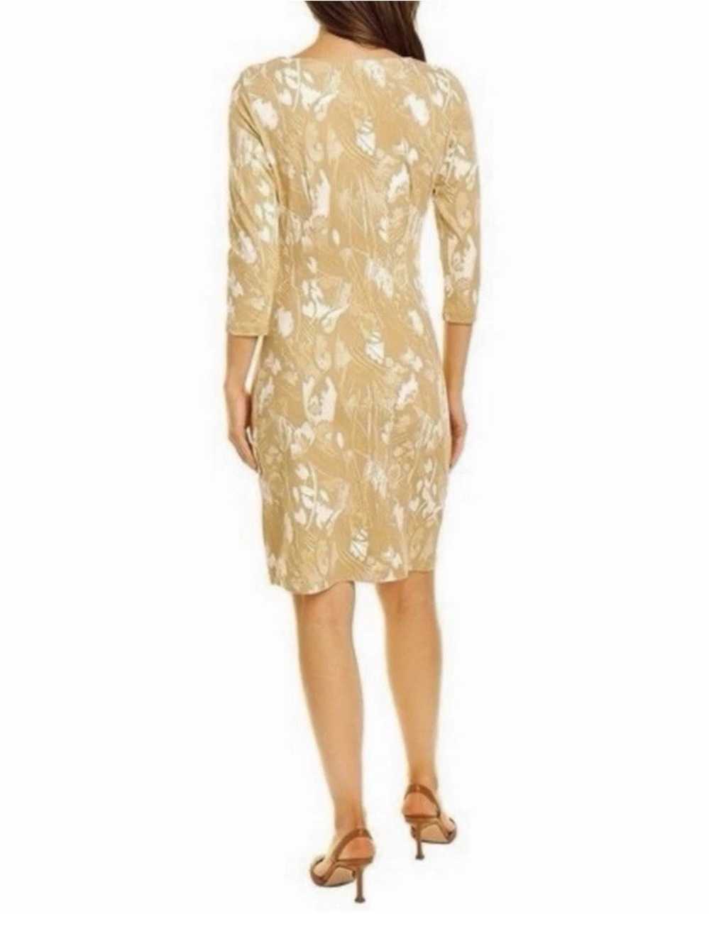J McLaughlin tan leaf print shift knee length dress - Picture 3 of 9
